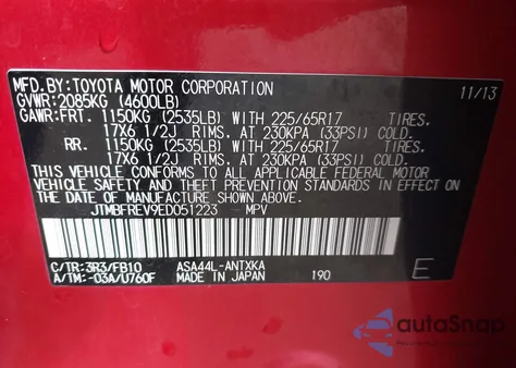 2014 Toyota Rav4 Le z USA, uszkodzony, nr VIN JTMBFREV9ED051223